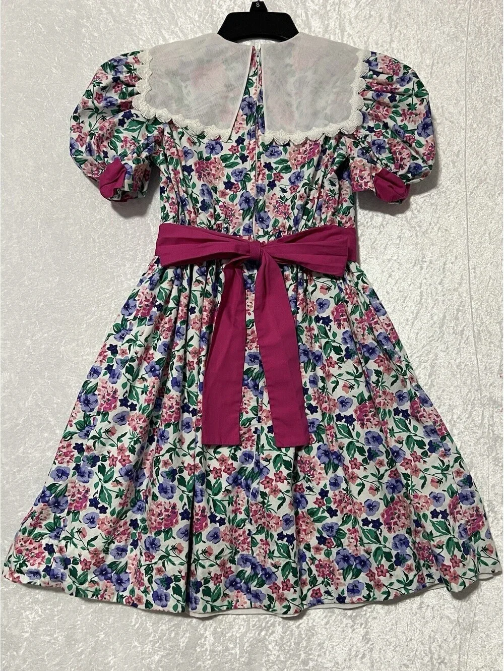 Jane Copeland Vintage VTG Girls Size 10 Floral Dress Pink Purple Short Sleeve